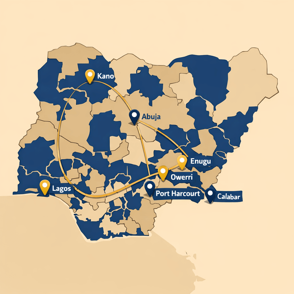 Nigeria map showing nationwide deliveries